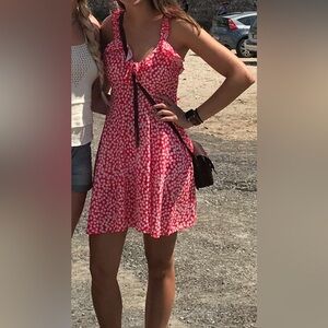 Red and White Floral Dress